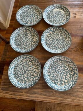 Pottery Barn Turquoise Ava Floral Dinner Plate Set (6)